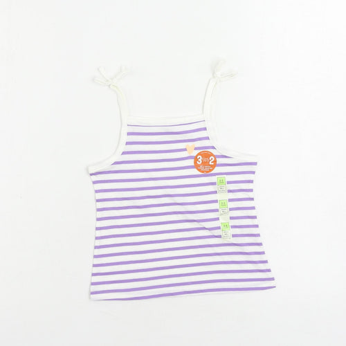 Marks and Spencer Girls Purple Striped Cotton Camisole Tank Size 2-3 Years Square Neck