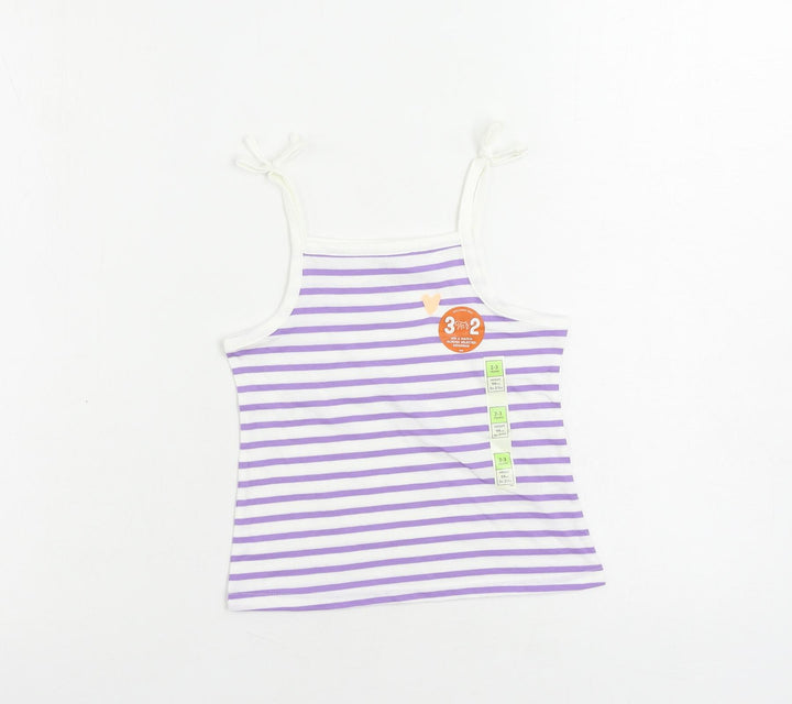 Marks and Spencer Girls Purple Striped Cotton Camisole Tank Size 2-3 Years Square Neck