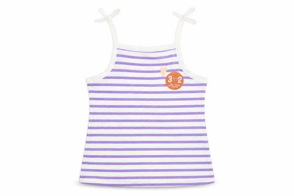 Marks and Spencer Girls Purple Striped Cotton Camisole Tank Size 2-3 Years Square Neck