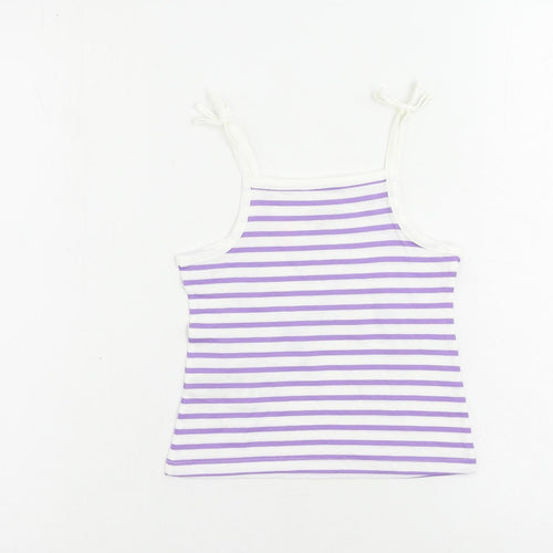 Marks and Spencer Girls Purple Striped Cotton Camisole Tank Size 2-3 Years Square Neck