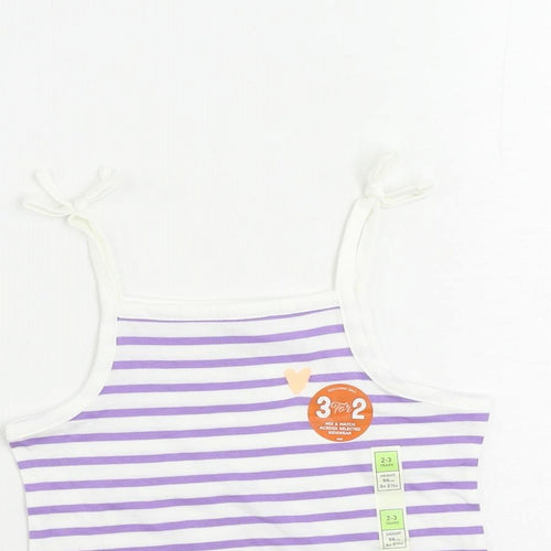 Marks and Spencer Girls Purple Striped Cotton Camisole Tank Size 2-3 Years Square Neck