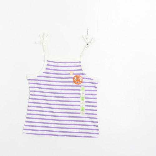 Marks and Spencer Girls Purple Striped Cotton Camisole Tank Size 2-3 Years Square Neck Pullover