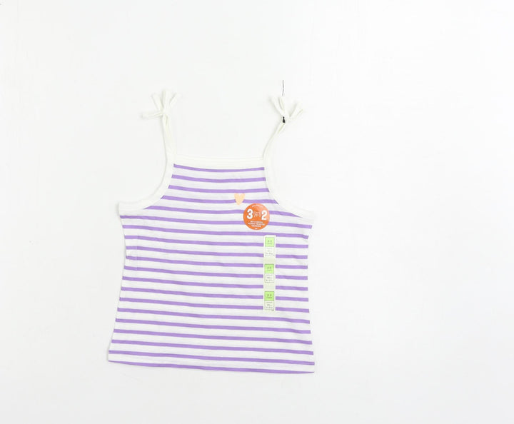 Marks and Spencer Girls Purple Striped Cotton Camisole Tank Size 2-3 Years Square Neck Pullover