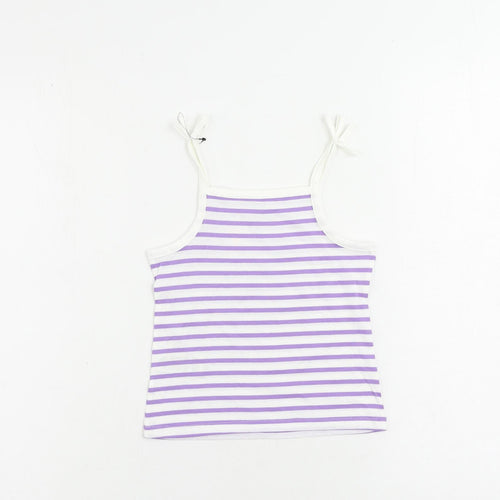 Marks and Spencer Girls Purple Striped Cotton Camisole Tank Size 2-3 Years Square Neck Pullover