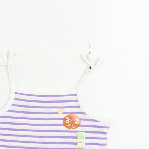 Marks and Spencer Girls Purple Striped Cotton Camisole Tank Size 2-3 Years Square Neck Pullover