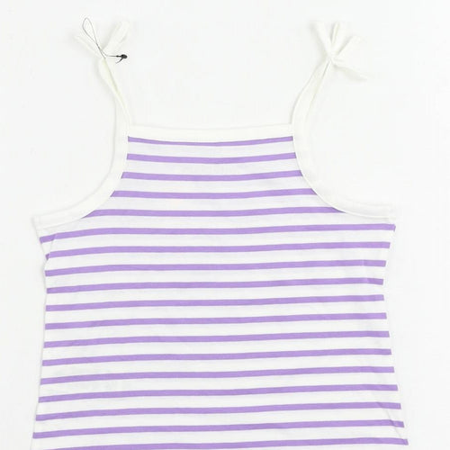 Marks and Spencer Girls Purple Striped Cotton Camisole Tank Size 2-3 Years Square Neck Pullover