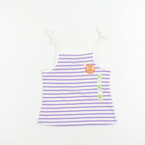 Marks and Spencer Girls Purple Striped Cotton Camisole Tank Size 2-3 Years Square Neck Pullover