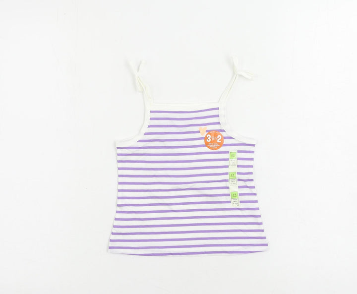 Marks and Spencer Girls Purple Striped Cotton Camisole Tank Size 2-3 Years Square Neck Pullover