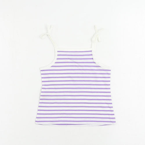 Marks and Spencer Girls Purple Striped Cotton Camisole Tank Size 2-3 Years Square Neck Pullover