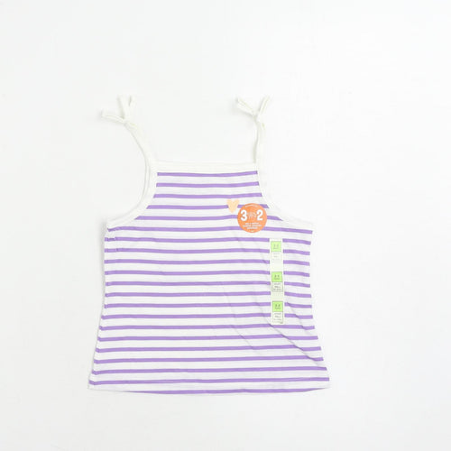 Marks and Spencer Girls Purple Striped Cotton Camisole Tank Size 2-3 Years Square Neck Pullover