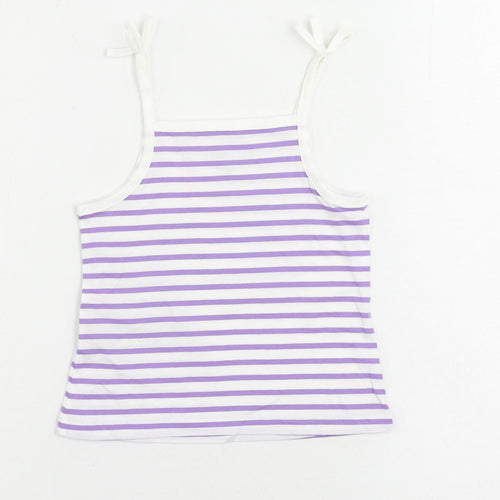 Marks and Spencer Girls Purple Striped Cotton Camisole Tank Size 2-3 Years Square Neck Pullover
