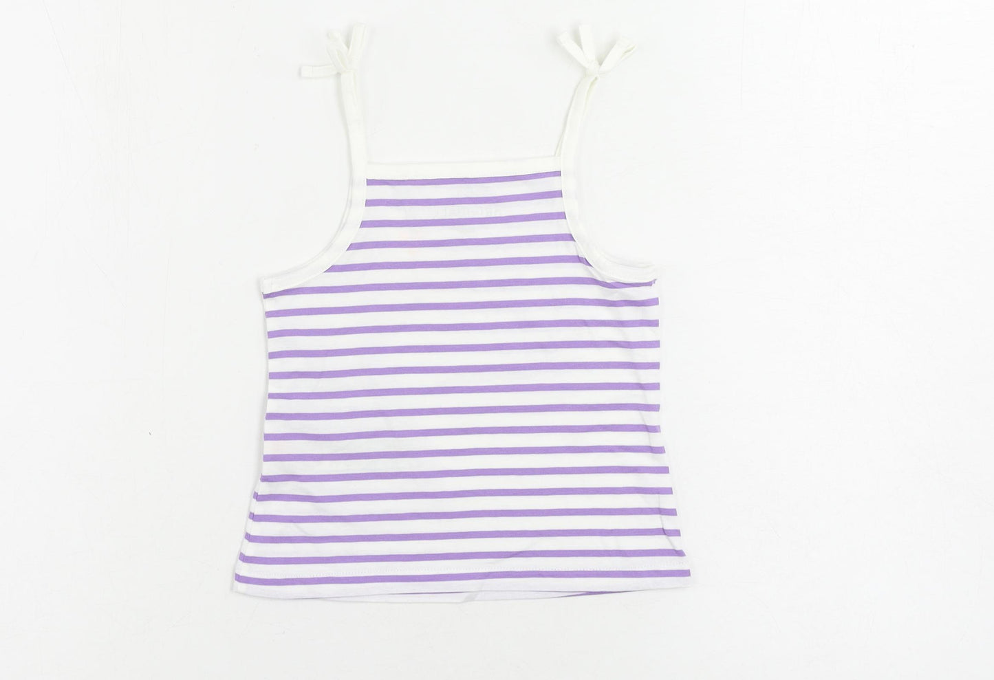 Marks and Spencer Girls Purple Striped Cotton Camisole Tank Size 2-3 Years Square Neck Pullover