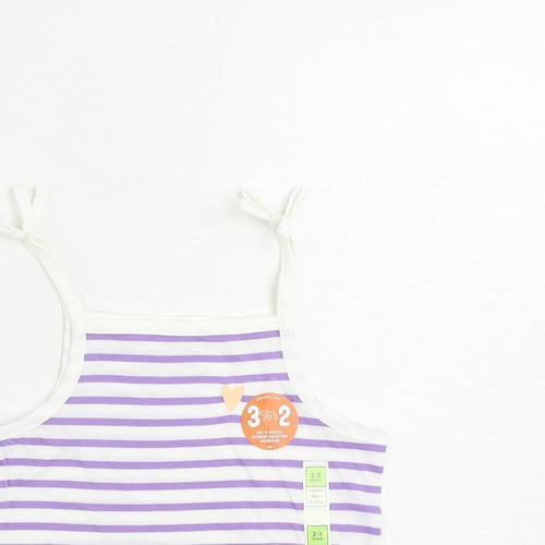 Marks and Spencer Girls Purple Striped Cotton Camisole Tank Size 2-3 Years Square Neck Pullover