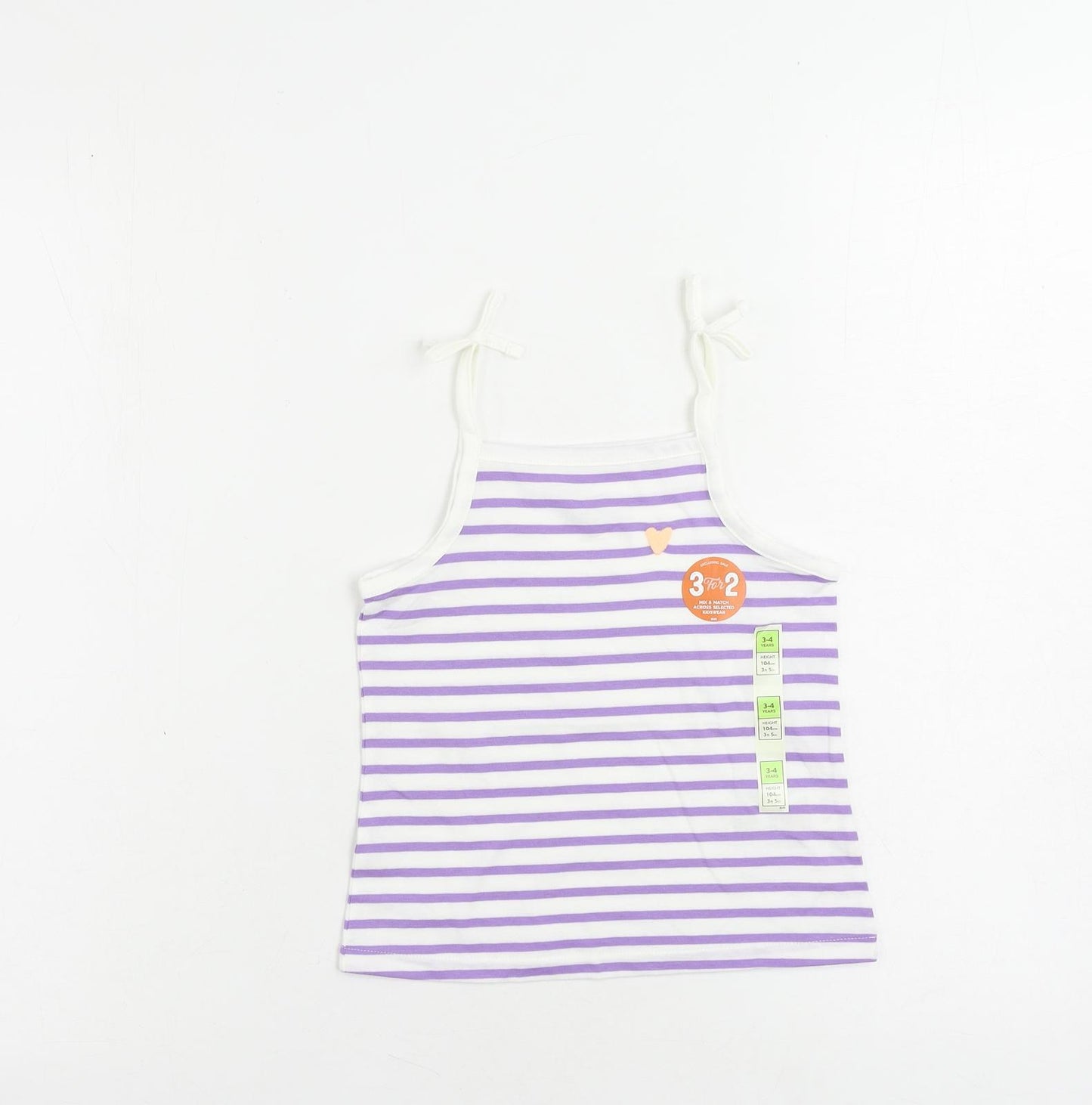 Marks and Spencer Girls Purple Striped Cotton Camisole Tank Size 3-4 Years Square Neck Pullover