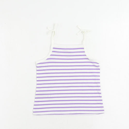 Marks and Spencer Girls Purple Striped Cotton Camisole Tank Size 3-4 Years Square Neck Pullover