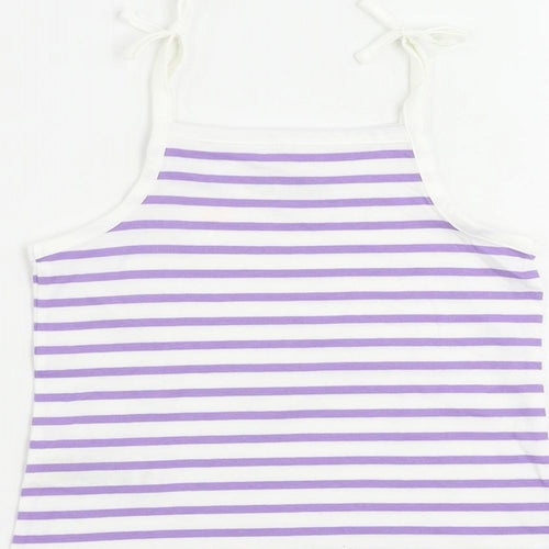 Marks and Spencer Girls Purple Striped Cotton Camisole Tank Size 3-4 Years Square Neck Pullover
