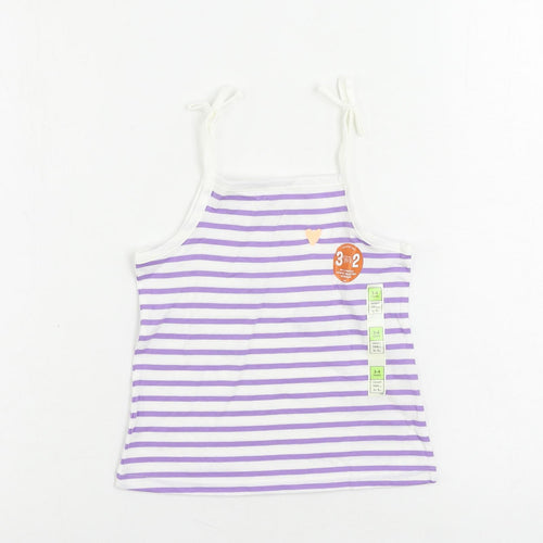 Marks and Spencer Girls Purple Striped Cotton Camisole Tank Size 3-4 Years Square Neck Pullover