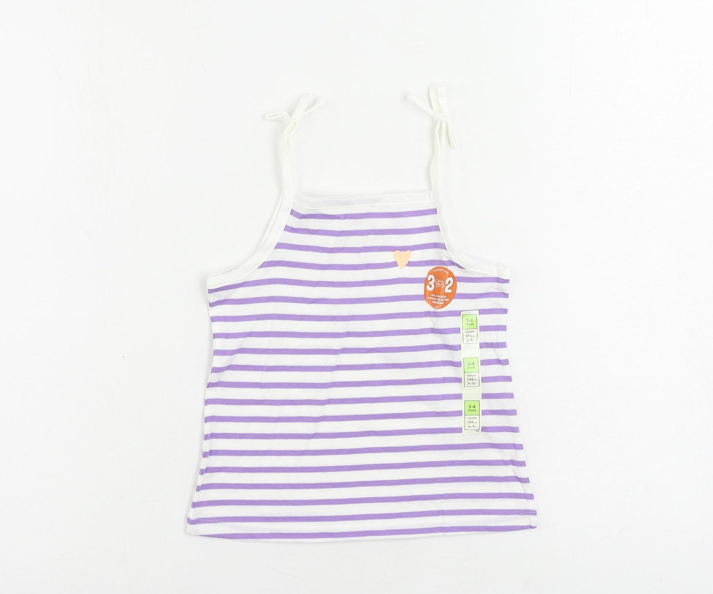 Marks and Spencer Girls Purple Striped Cotton Camisole Tank Size 3-4 Years Square Neck Pullover