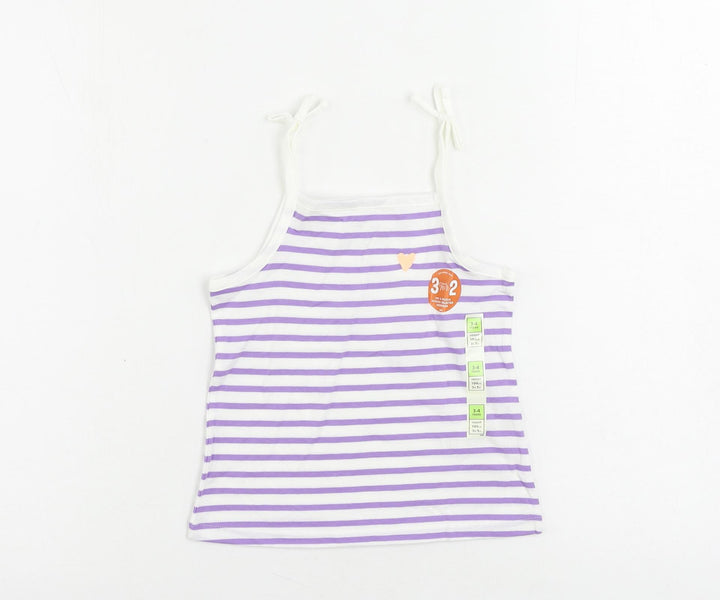 Marks and Spencer Girls Purple Striped Cotton Camisole Tank Size 3-4 Years Square Neck Pullover