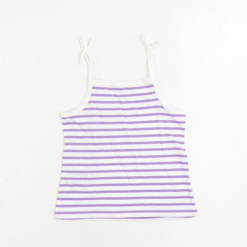 Marks and Spencer Girls Purple Striped Cotton Camisole Tank Size 3-4 Years Square Neck Pullover