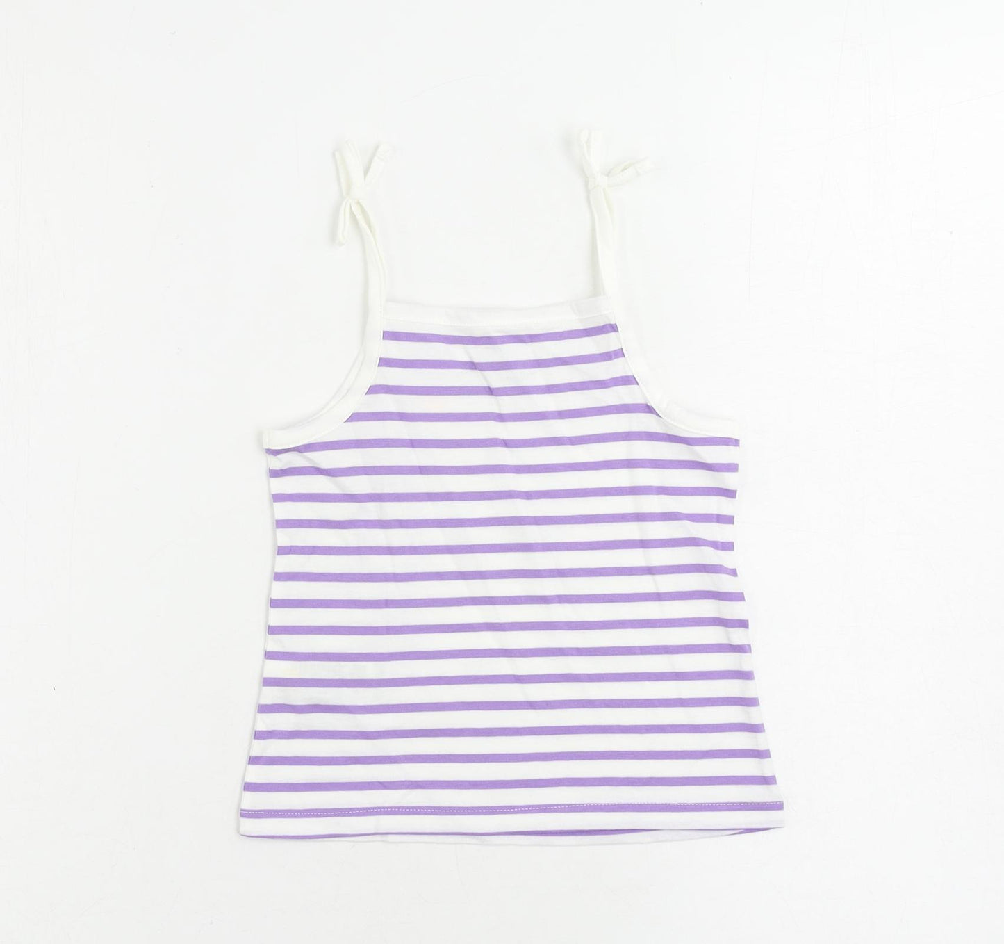 Marks and Spencer Girls Purple Striped Cotton Camisole Tank Size 3-4 Years Square Neck Pullover