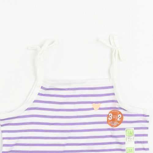 Marks and Spencer Girls Purple Striped Cotton Camisole Tank Size 3-4 Years Square Neck Pullover