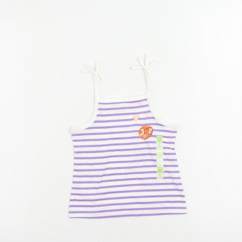 Marks and Spencer Girls Purple Striped Cotton Camisole Tank Size 2-3 Years Square Neck Pullover