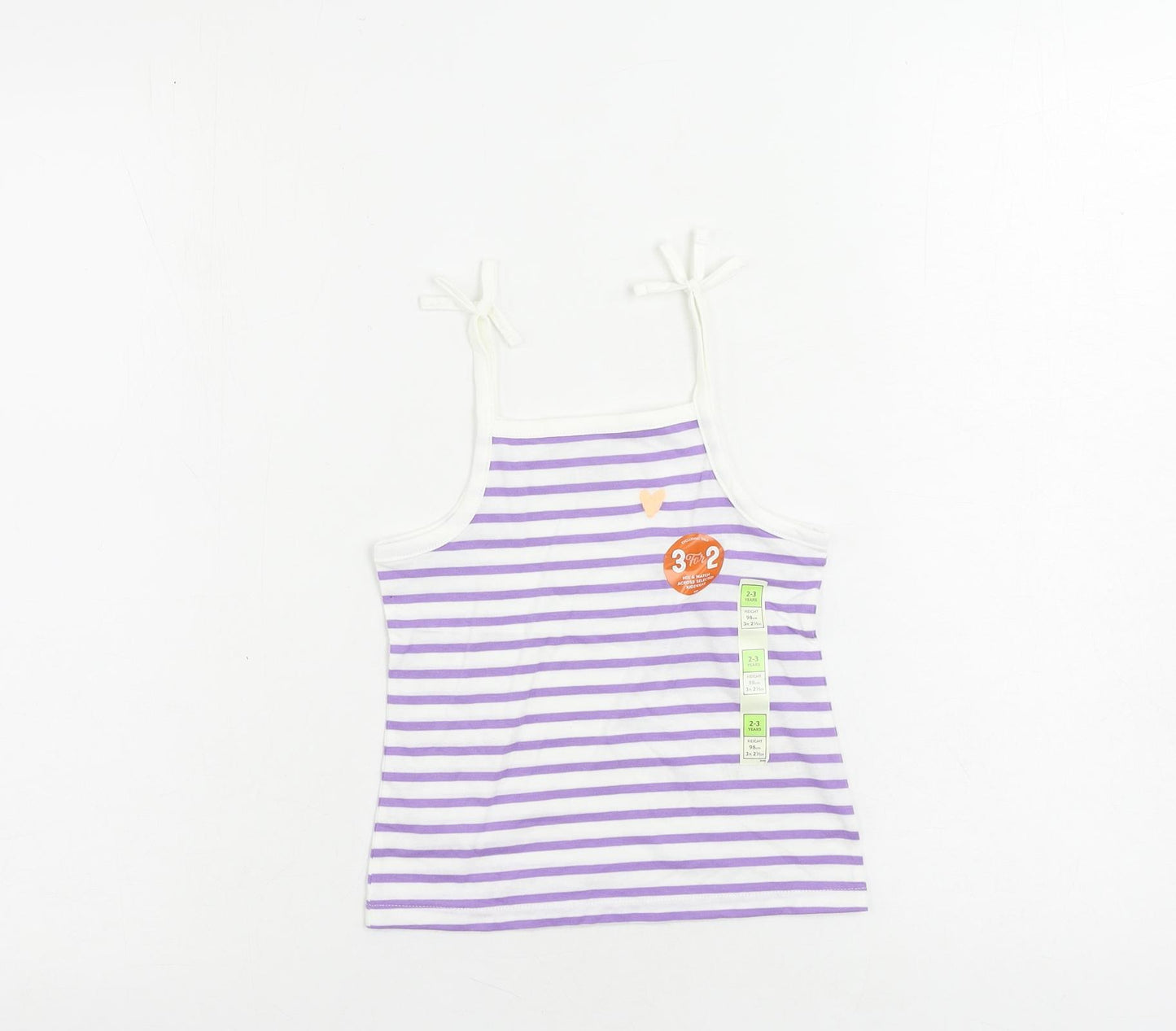 Marks and Spencer Girls Purple Striped Cotton Camisole Tank Size 2-3 Years Square Neck Pullover
