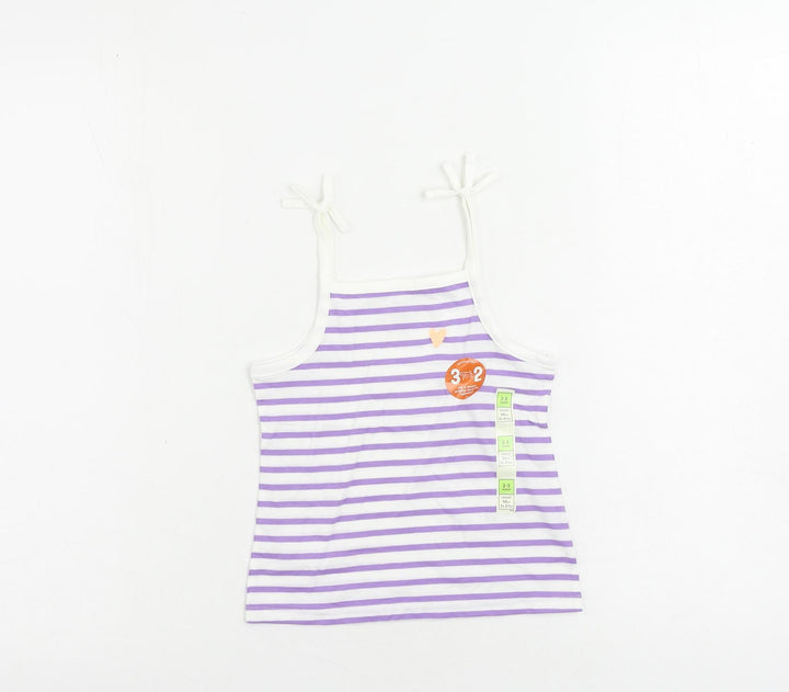 Marks and Spencer Girls Purple Striped Cotton Camisole Tank Size 2-3 Years Square Neck Pullover