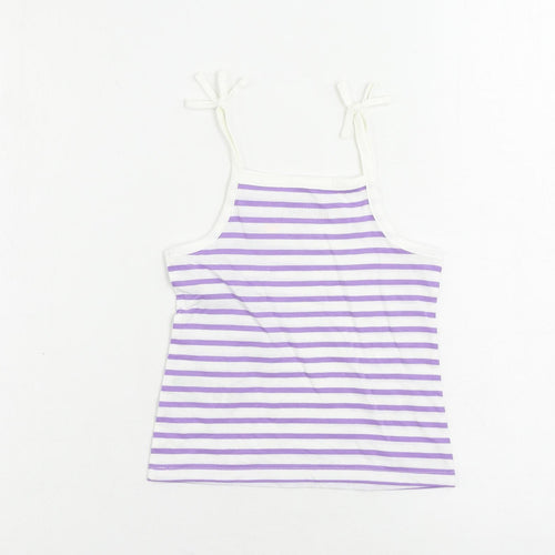 Marks and Spencer Girls Purple Striped Cotton Camisole Tank Size 2-3 Years Square Neck Pullover