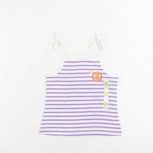 Marks and Spencer Girls Purple Striped Cotton Camisole Tank Size 2-3 Years Square Neck Pullover