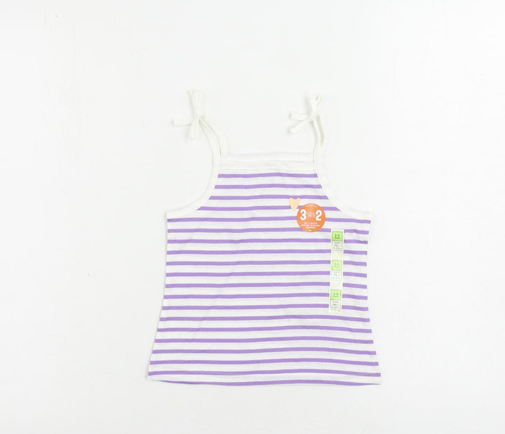 Marks and Spencer Girls Purple Striped Cotton Camisole Tank Size 2-3 Years Square Neck Pullover