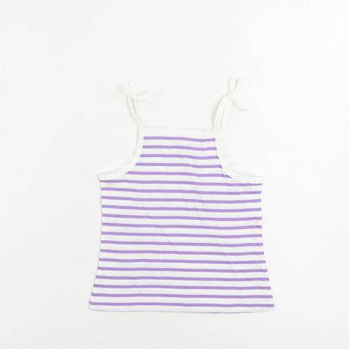 Marks and Spencer Girls Purple Striped Cotton Camisole Tank Size 2-3 Years Square Neck Pullover