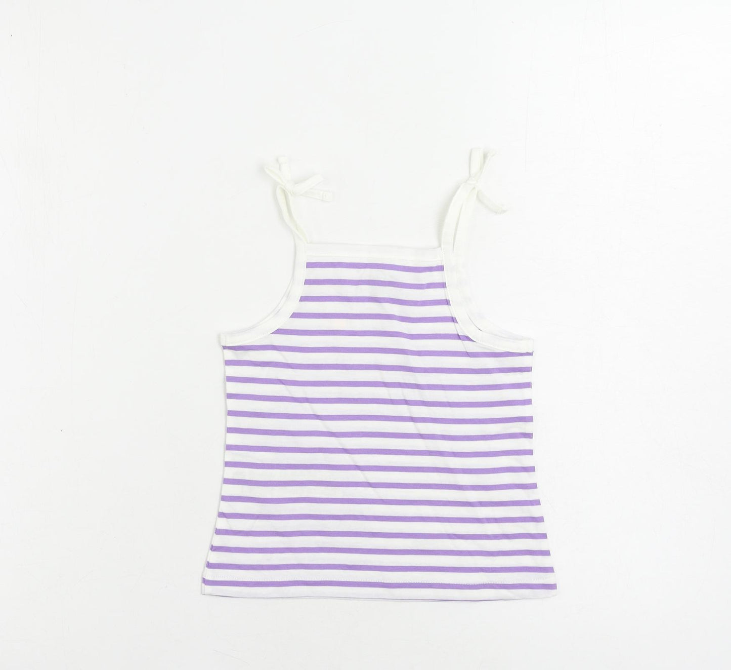 Marks and Spencer Girls Purple Striped Cotton Camisole Tank Size 2-3 Years Square Neck Pullover