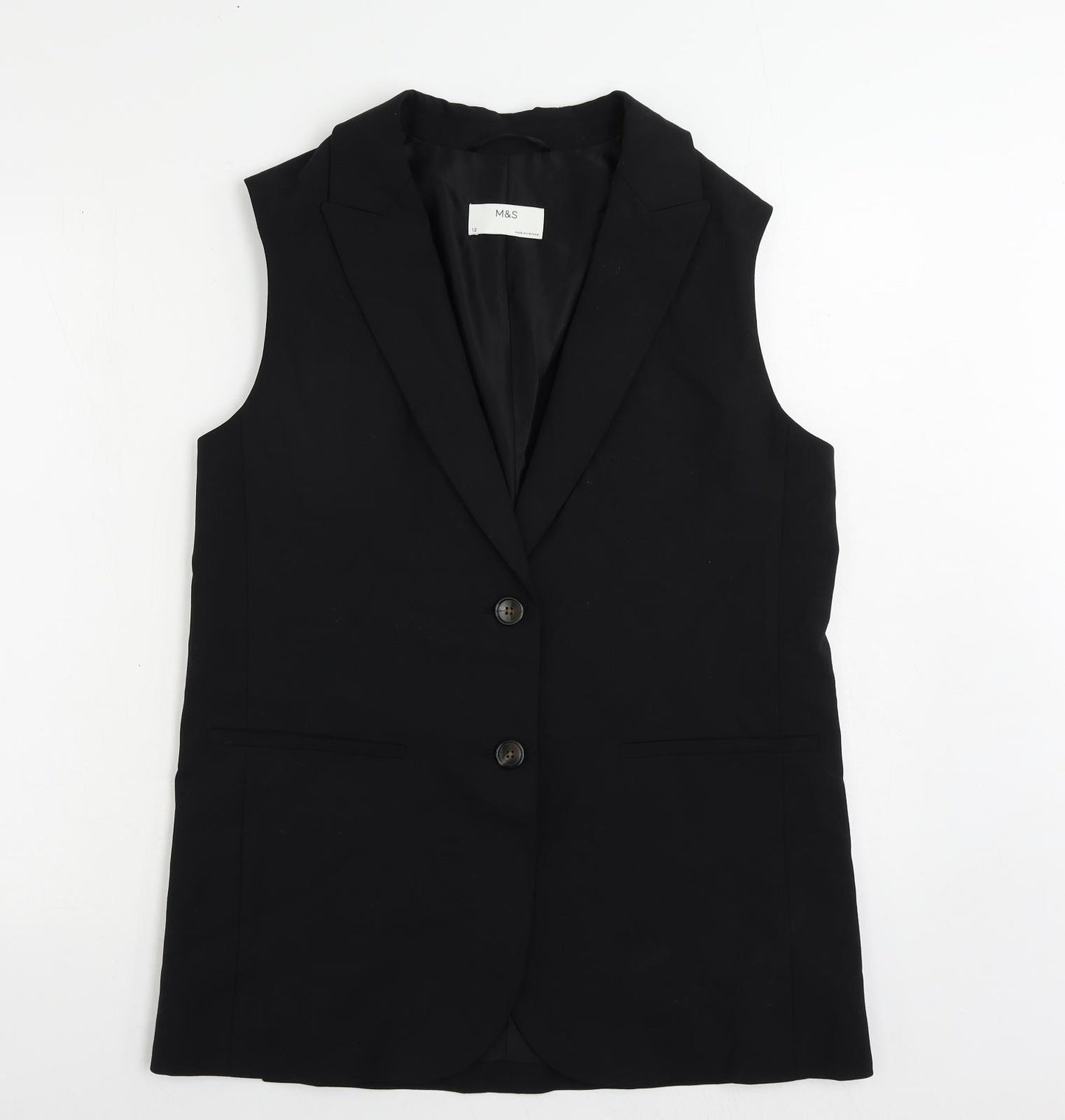 Marks and Spencer Womens Black Jacket Waistcoat Size 12 Button