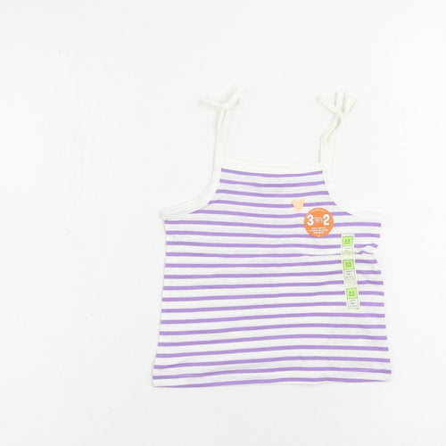 Marks and Spencer Girls Purple Striped Cotton Camisole Tank Size 2-3 Years Square Neck Pullover