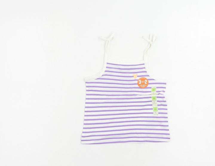 Marks and Spencer Girls Purple Striped Cotton Camisole Tank Size 2-3 Years Square Neck Pullover
