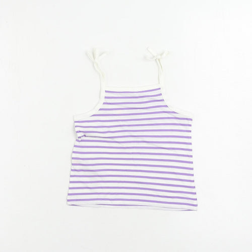 Marks and Spencer Girls Purple Striped Cotton Camisole Tank Size 2-3 Years Square Neck Pullover