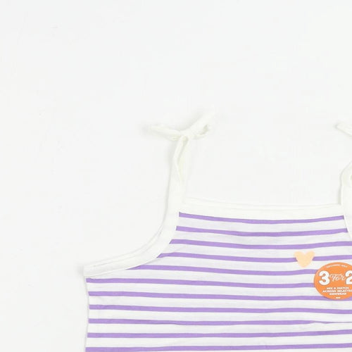 Marks and Spencer Girls Purple Striped Cotton Camisole Tank Size 2-3 Years Square Neck Pullover