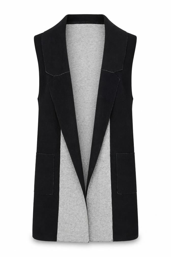 Front view of Marks & Spencer women’s black jacket waistcoat, size S, - open