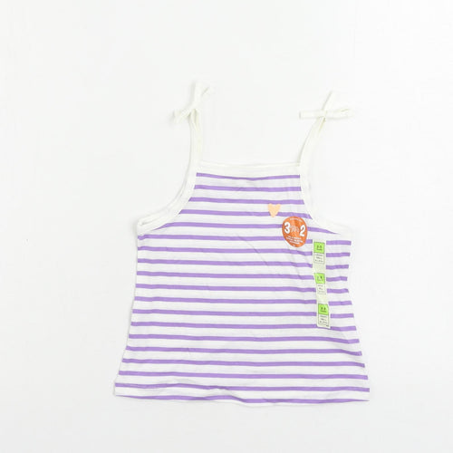 Marks and Spencer Girls Purple Striped Cotton Camisole Tank Size 2-3 Years Square Neck Pullover