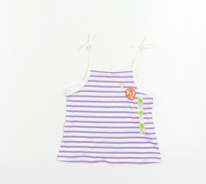Marks and Spencer Girls Purple Striped Cotton Camisole Tank Size 2-3 Years Square Neck Pullover