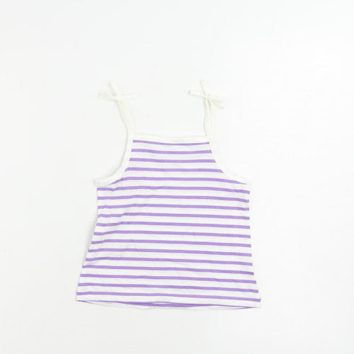 Marks and Spencer Girls Purple Striped Cotton Camisole Tank Size 2-3 Years Square Neck Pullover