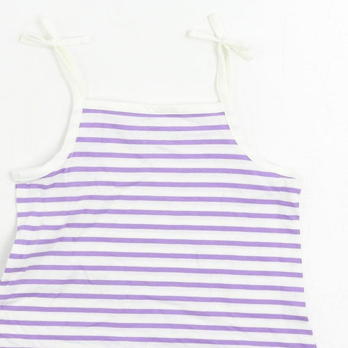 Marks and Spencer Girls Purple Striped Cotton Camisole Tank Size 2-3 Years Square Neck Pullover