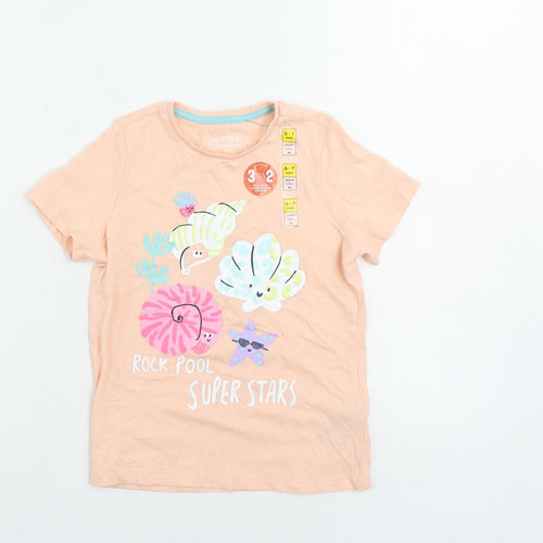 Marks and Spencer Girls Pink Cotton Basic T-Shirt Size 6-7 Years Crew Neck Pullover - Sea Shells
