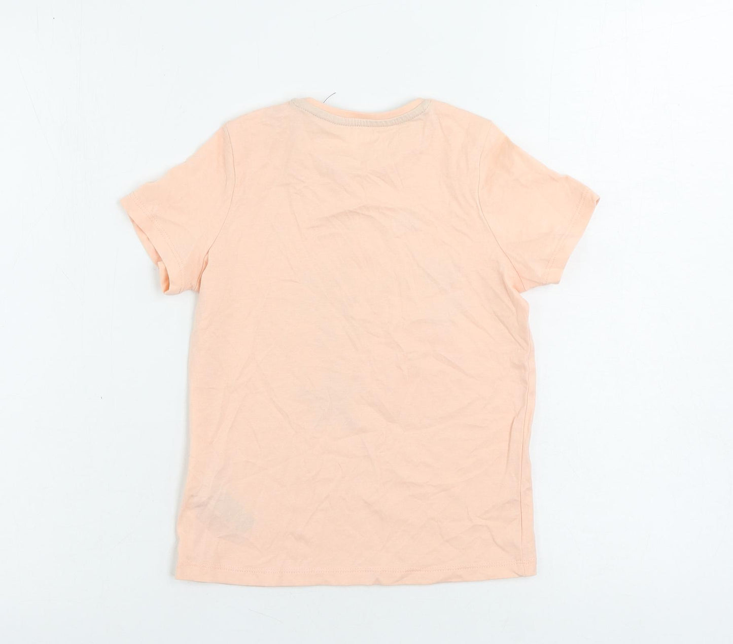 Marks and Spencer Girls Pink Cotton Basic T-Shirt Size 6-7 Years Crew Neck Pullover - Sea Shells