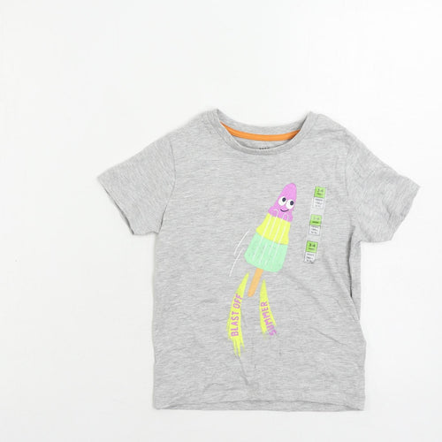 Marks and Spencer Girls Grey Cotton Pullover T-Shirt Size 3-4 Years Crew Neck Pullover - Ice Cream