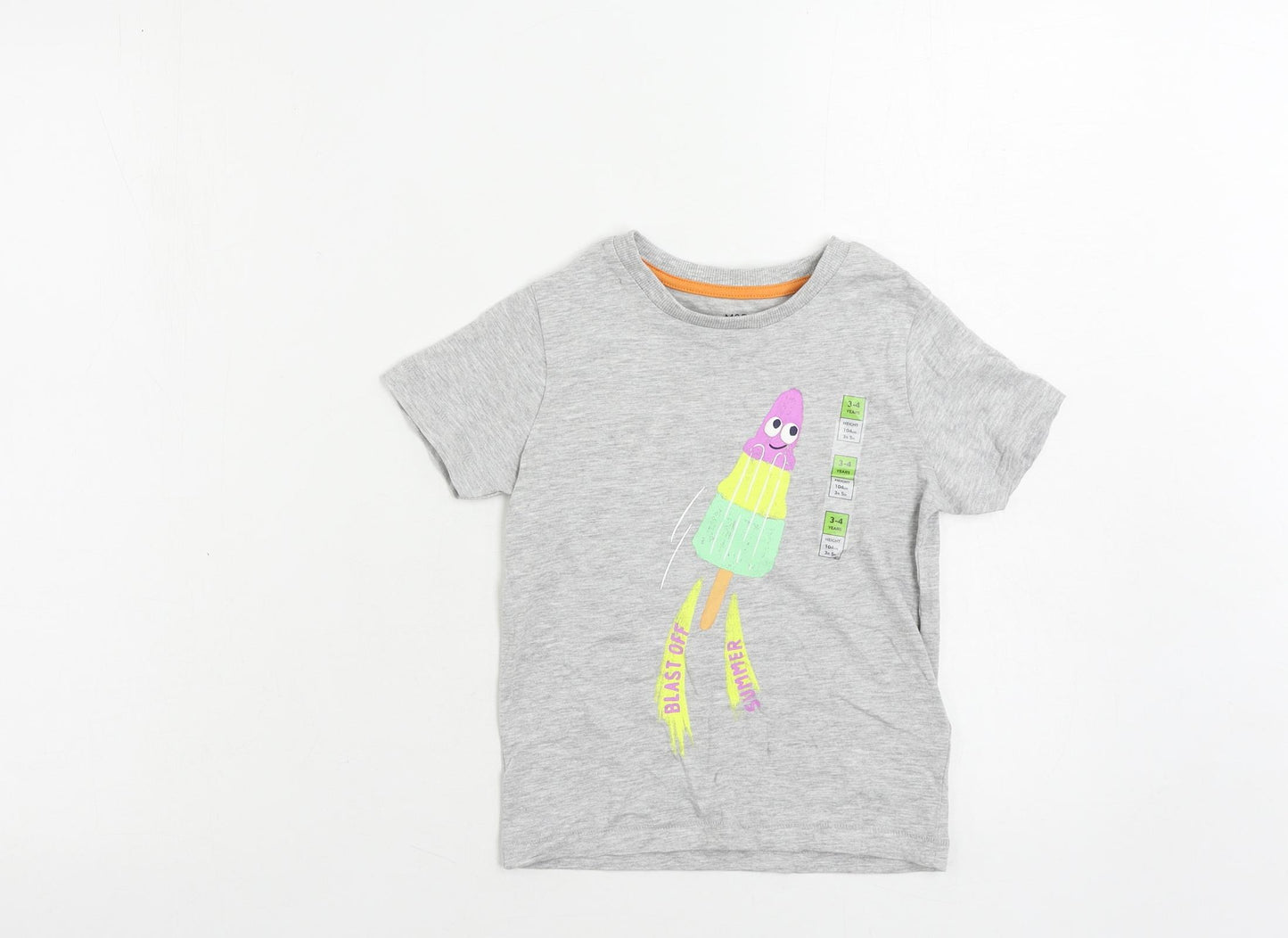 Marks and Spencer Girls Grey Cotton Pullover T-Shirt Size 3-4 Years Crew Neck Pullover - Ice Cream