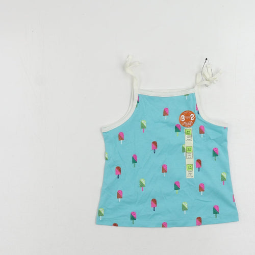 Marks and Spencer Girls Blue Geometric Cotton Camisole Tank Size 3-4 Years Square Neck Pullover - Ice Cream Print