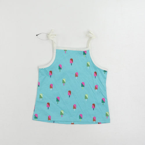 Marks and Spencer Girls Blue Geometric Cotton Camisole Tank Size 3-4 Years Square Neck Pullover - Ice Cream Print